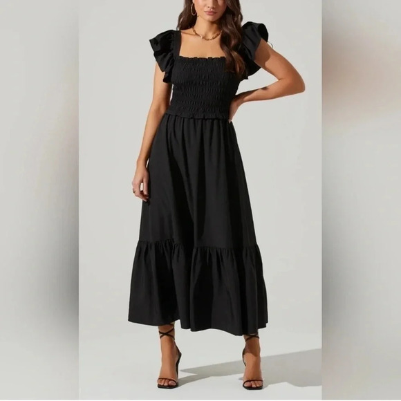 Jason Wu Black Open Back Eyelet Smocked Maxi Dress Size Large - Picture 1 of 9